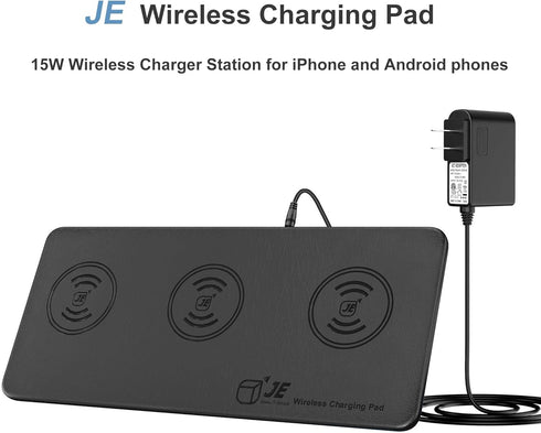 Triple Wireless Charger Pad - 15W Fast Charging Station for Apple iPhone 16/15/14/13/12 Pro/Max/Plus, AirPods,