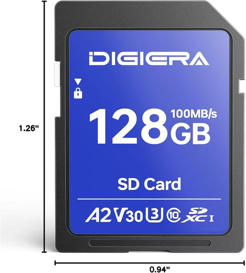 128GB CS100 100MB/s, C10, U3, V30, 4K (1 Pack) DIGIERA SDXC UHS-I Memory Card - up to UHD, SD Card for Computers