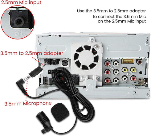 FingerLakes Universal Car Microphone Mic, Fits 3.5mm and 2.5mm Bluetooth Enabled Car Stereo Radio GPS Units, Black