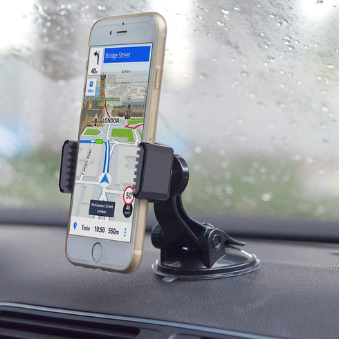 APPS2Car Adjustable Arm Suction Cup Phone Holder for Car, Low Profile Dashboard Mount Compatible w/All iPhone & Android