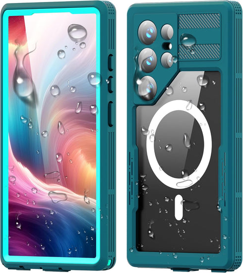 Guppy Galaxy S24 Ultra Case: Magnetic, Waterproof, IP68, 6.6FT Drop Proof, Built-in Screen Protector, Rugged Cyan.
