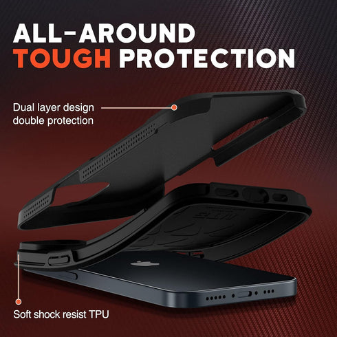 NTG iPhone 14 & 13 Case, Military Grade Anti-Drop Protection, Hard Slim Phone Case, Black, 2 Layer Structure