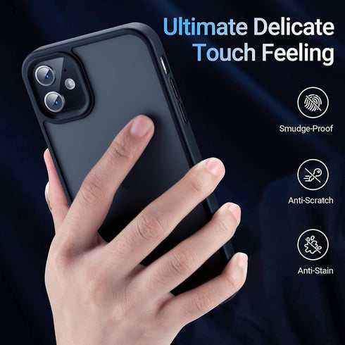 iPhone 11 Case, Shockproof Military Grade Protection, Slim Translucent Hard Back, Frosted Black, 6.1'' - Durable &