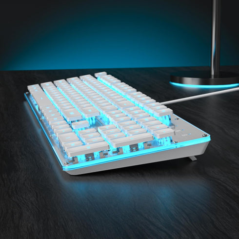 Owpkeenthy White Typewriter Gaming Keyboard Full-Size Quiet Keyboard with Ice Blue Backlit Light Up