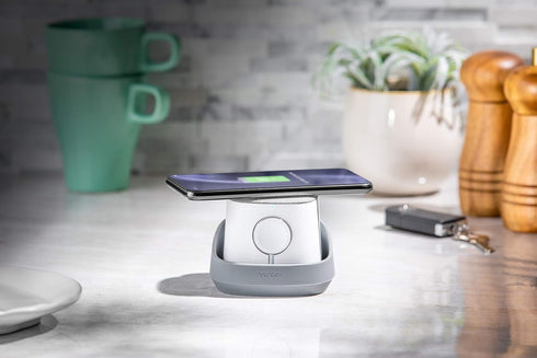 Ventev Wireless Charger Watchdock Duo, Qi 10W Fast Charger, Dual Charging Docks for iPhone and Apple Watch, Light Gray