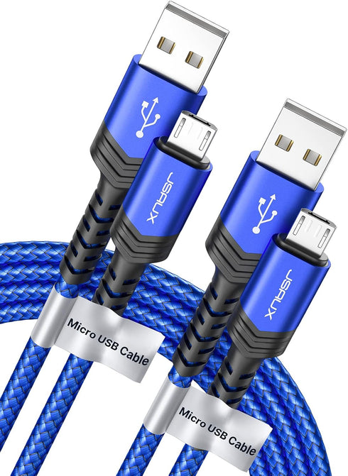 JSAUX Micro USB Cable (2-Pack 6.6FT) - Nylon Braided Charger for Galaxy S7, S6, J7 Edge, Note 5, Kindle, MP3 - Blue