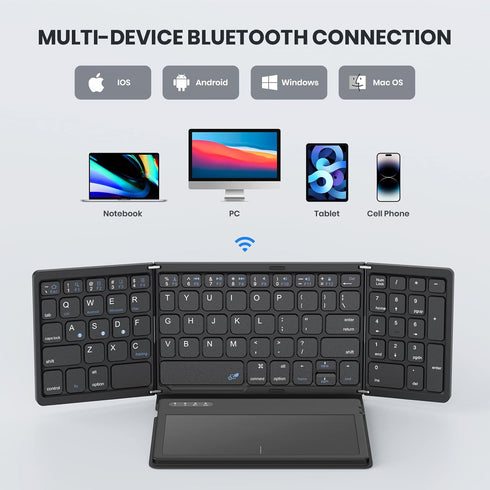 Foldable Bluetooth Keyboard, Portable Full Size with Touchpad, Wireless Travel Keyboard for Windows, iOS, Android