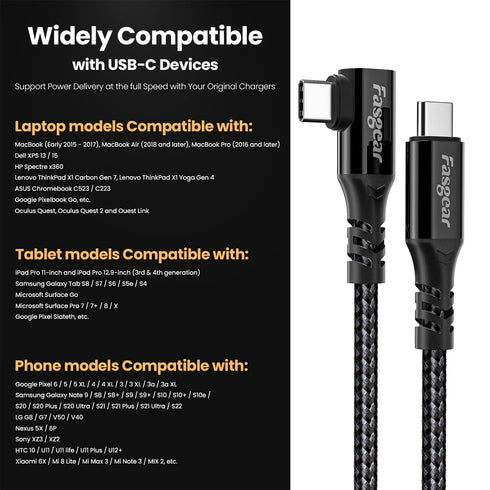 Fasgear 6ft USB C 3.2 Gen 2x2 Cable: 20Gbps, 4K Video, 100W Charging, 90° Type C for MacBook Pro, iPad Pro, Galaxy S21.