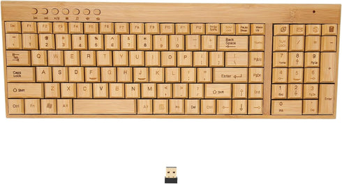 Keyboard and Mouse, 2.4GHz Plug and Play Bamboo Wood Control Devices for Win XP, NT, Vista, Win10, OS X, Android