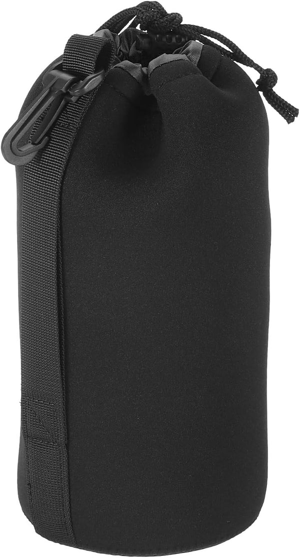 PATIKIL Camera Lens Bag, 3.5" ID x 9.8" H, Thick Neoprene Drawstring Pouch for DSLR Lens, Black Water Coffee Cups