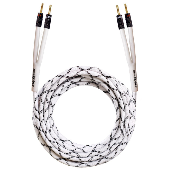 12AWG OFC HiFi Speaker Wire with Dual Gold Plated Banana Tip Plugs, Heavy Duty Braided - 15 Feet
