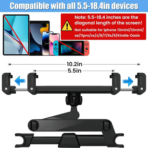 najiaxiaowu 2 Pack Car Tablet Holder, 360° Rotating Adjustable Headrest Mount for 5.5-18.4 Inch Tablets/Phones, Black