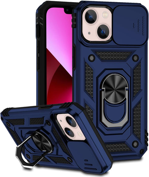 Hitaoyou iPhone 13 Case, Military Grade Shockproof with Camera Cover & Kickstand, Blue Protective Case