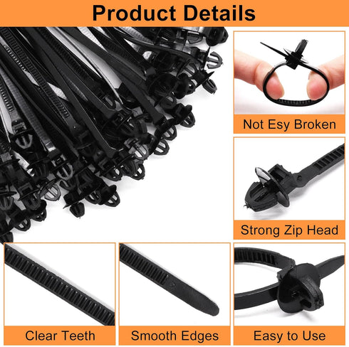 Umbrella Wing Nylon Push Mount Zip Ties, 50Pcs Heavy Duty Black Wire Zips Tie Mounts for Engine Bay