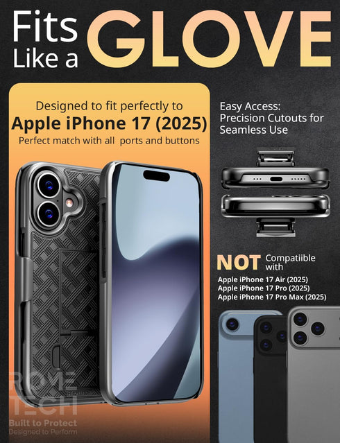 Rome Tech 17 Compatible with iPhone Case with Belt Clip, Heavy Duty Rugged Holster Cover with Kickstand, Shockproof