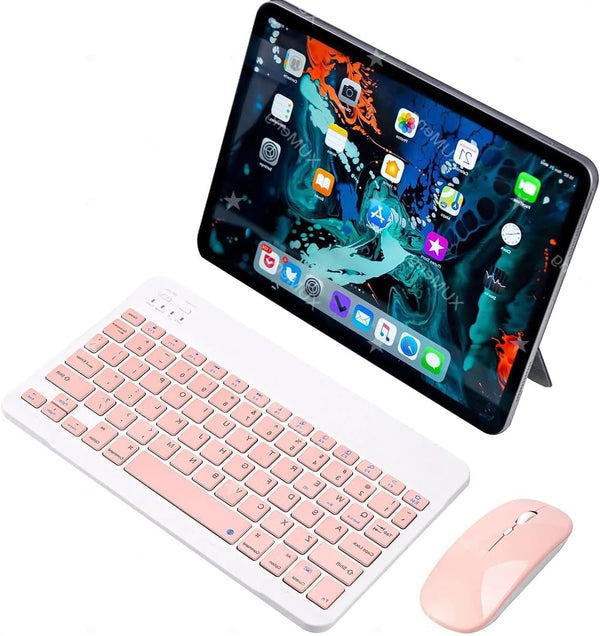 Wireless Keyboard and Mouse Combo, Ultra-Slim Rechargeable Bluetooth Keyboard Mouse for iPad, Tablet, Smartphone