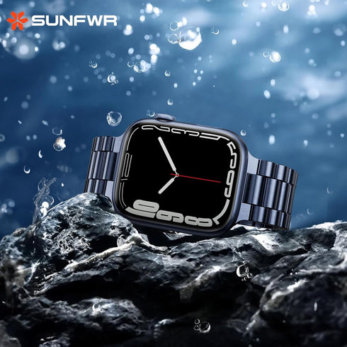SUNFWR Stainless Steel Watch Band, Dark Blue 42mm/44mm for Apple Watch Series 9/8/7/6/5/4/3/2/1/SE, Adjustable