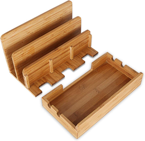 Bamboo Wood Multi-Device Desktop Charging Dock Station, Compatible with iPhone Xs MAX, iPad Mini, Samsung Tablets