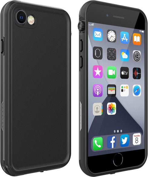 Waterproof Case for iPhone SE 2020, iPhone 8/7 Cover with Screen Protector, Shockproof Snowproof Case (Black)