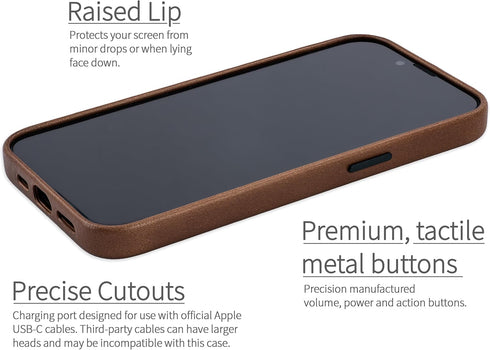 Dockem 17e, 16e, Genuine Leather Case for iPhone iPhone Compatible with MagSafe (MSGL, Brown)