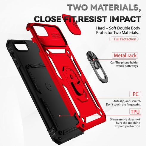 SunStory iPhone 8/7/6 Plus Case with HD Screen Protector, Slide Camera Cover & Kickstand, Military-Grade, Red