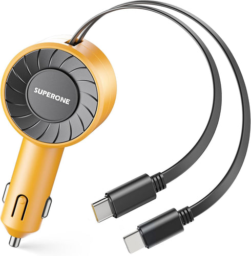 SUPERONE 3-in-1 Car Charger with Retractable Cords, USB C Charger Adapter for iPhone 15/14/13/12/11 Pro Max, Samsung