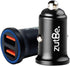 Dual USB-A 36W Compact Metal Fast Car Charger with QC 3.0 for iPhone and Samsung Galaxy