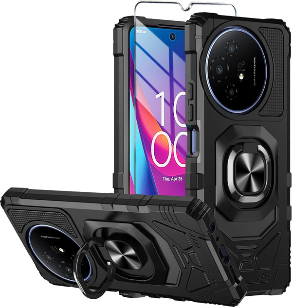 TCL 50 XL 5G Phone Case with Tempered Glass Screen Protector, Military Grade Heavy Duty Shockproof Cover, Ring