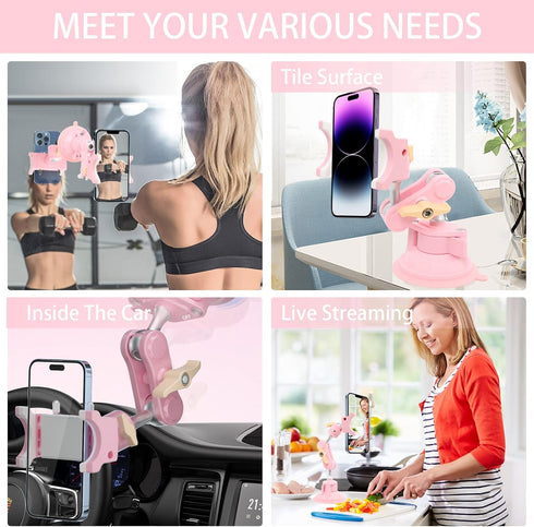 Suction Cup Phone Mount Car 360° Rotating, Universal Ball Head Arm for Video Recording, 1pc Pink