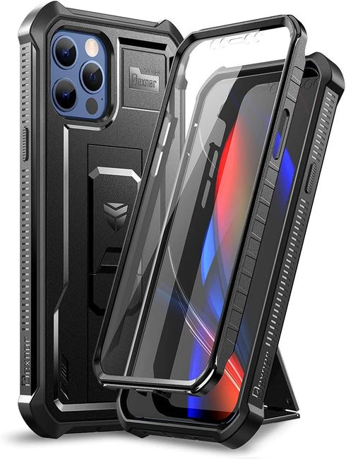 Dexnor for iPhone 12 Pro Max Case, Heavy Duty Military Grade Protection, Built-in Screen Protector, Kickstand, Dark
