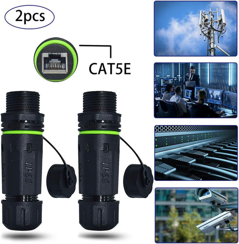 RJ45 Waterproof Connector IP68, Panel Mount Coupler Female to Female, Shielding Cable Coupler-CAT5E-YMP20-Green-2 PCS