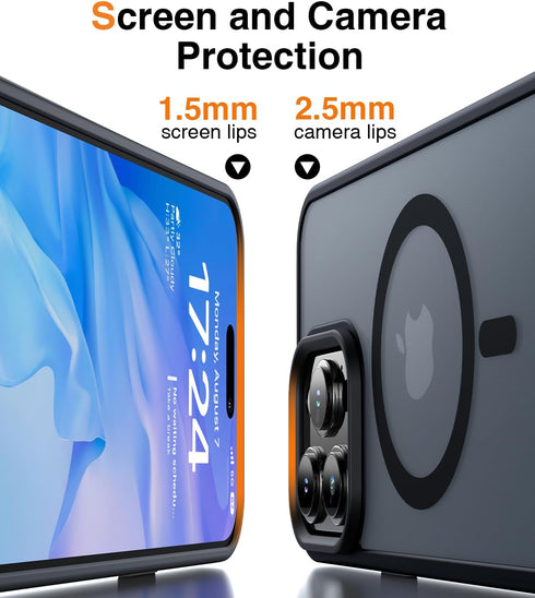 Meifigno Magic Mag Series iPhone 15 Pro Case, Black, Military Grade Protection, MagSafe Compatible, Translucent Matte