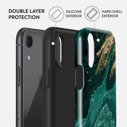 BURGA Phone Case for iPhone XR, Hybrid 2-Layer Hard Shell + Silicone Protective Case, Emerald Green Jade Stone