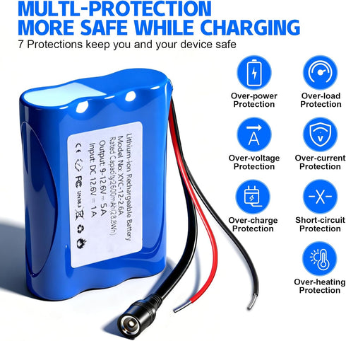Generic 12V 2600mAh Pack (12V 2600mAh) Rechargeable Li-ion Battery with Charger, Bare Leads Wire Battery Perfect