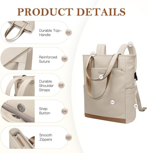 Backpack Backpack Leisure,16 Inch,Apricot Convertible Laptop for Women Men Carry on Tote Teacher Bookbag for College