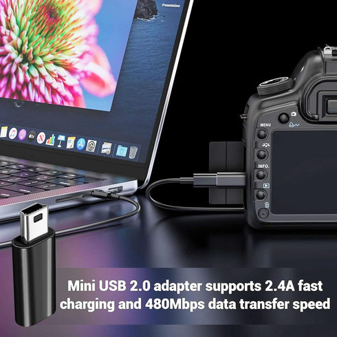 TFAK 4Pack Cam,MP3 USBC to Mini USB Adapter, USB Mini to Usbc Adapter Supports Charge & Data Sync Compatible