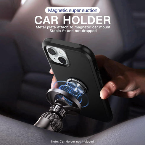 IDweel iPhone 15 Case: 2-in-1 Shockproof Cover with Screen Protector, 360° Ring Holder, Camera Lens Protector, Black.