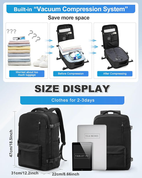 VGCUB Backpack Vacpack Daypack Backpacks Vacuum Travel with Pump System Storage Carry on Work Laptop Business