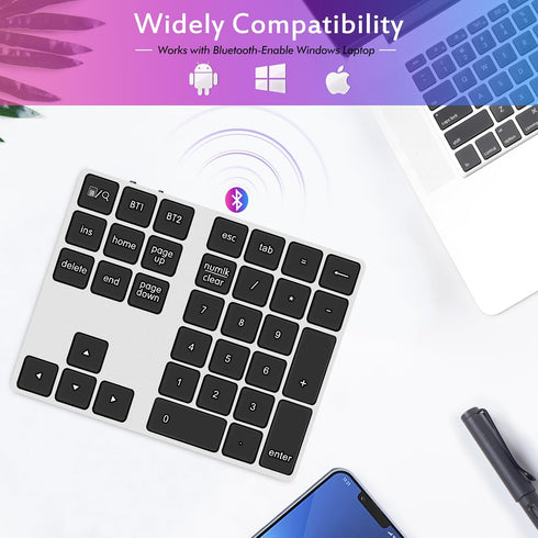Foloda Bluetooth Number Pad for Laptop, Wireless Rechargeable 10 Key USB Numeric Keypad for Laptop PC Notebook