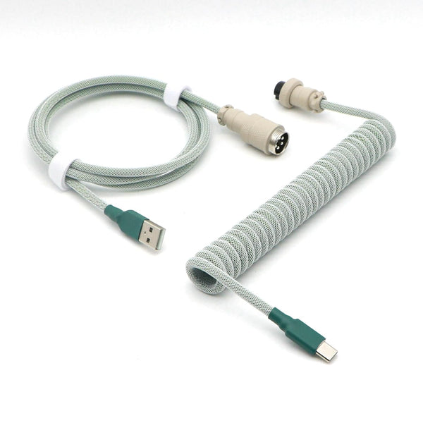 KCSJXF Pro Coiled Keyboard Cable, Double-Sleeved Mechanical Keyboard Cable with 5Pin GX16 Aviator,