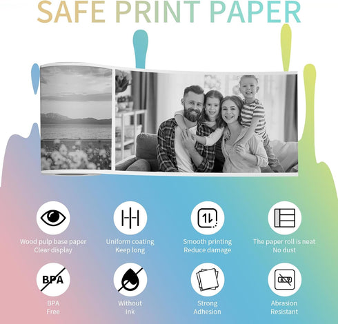 MFLABEL Kids Instant Camera Refill Print Paper - 9 Rolls Color Mini Thermal Printer Paper for Kids HD Photo & Camera