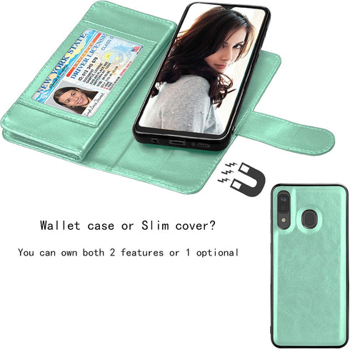 NJJEX Wallet Case for Samsung Galaxy A20 & A30, PU Leather ID Credit Holder Folio Flip with Lanyard, Mint.