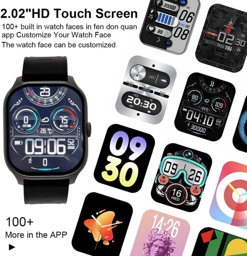 Smart Watch with 2.02" Large Display, Fitness Call Music, Waterproof for Men Women, Compatible with Android iOS
