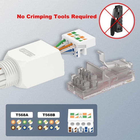 VCELINK Tool-Free RJ45 Connector, CAT6A Field Termination Plug, Gold Plated Modular Plug, UTP CAT6A Connector Tool Less for CAT6A, CAT6 Network Cable, 6 Pack