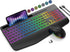 Wireless Keyboard and Mouse Combo - 9 Backlit Effects, Wrist Rest, Phone Holder, Rechargeable Silent Set