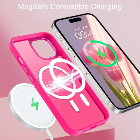 BENTOBEN iPhone 15 Plus Case, Translucent Matte Slim Shockproof Magnetic Phone Case, Compatible with MagSafe, Hot Pink,