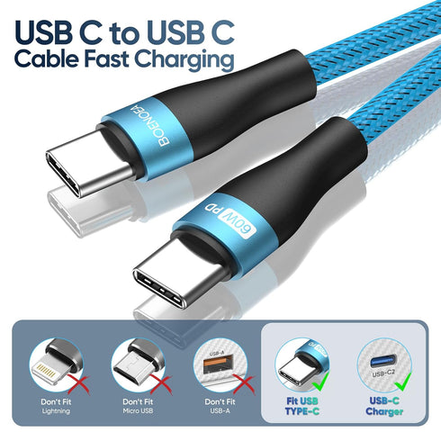 USB C to USB C Cable 10FT 4-Pack, 60W Nylon Braided Charger Cable Compatible for Phone 15/15 Pro/15 Pro Max, MacBook