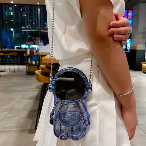 Astronaut Hidden Stand Phone Case for iPhone 13, Blue, Cute 3D Astronaut Lens Camera Protection with Luxury Glitter