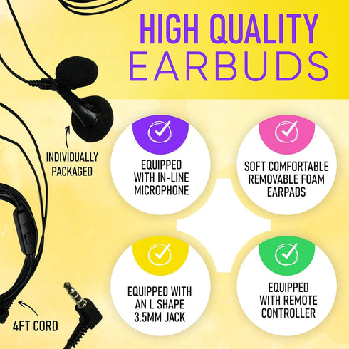 Wired in-Ear Earphone Headphones with Microphone, Remote Controller, 3.5mm Connector, Bulk Wholesale, 10 Pack, Black