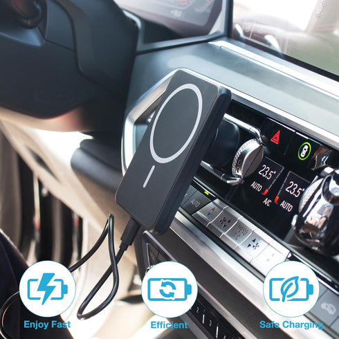 Magnetic Wireless Car Charger, 7.5W Fast Charging Mount for iPhones, Dashboard Holder with Safety Protection, Rotatable